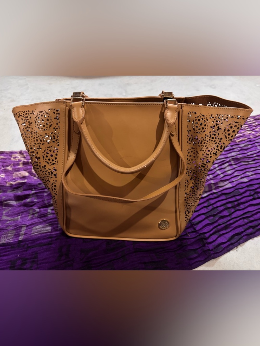 Vince Camaro Large Tan Laser-Cut Tote Bag